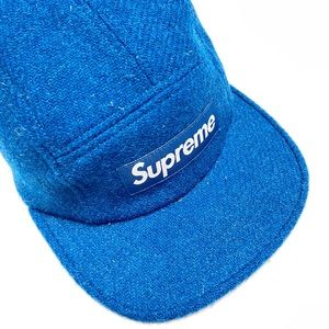 Supreme Harris Tweed Wool Camp Cap Bogo Hat Blue Made in USA Authentic